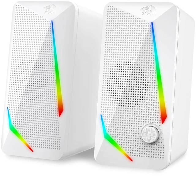 Main image of GS510 RGB Wired Desktop Speakers, 2.0 Channel Stereo Sound, White | 4 Colorful LED Backlight Modes, Enhanced Bass, Easy-Access Volume Control, Plug & Play USB Powered PC Gaming Speaker