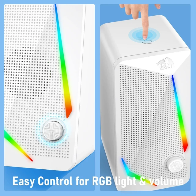 Alt view image 4 of 7 - GS510 RGB Wired Desktop Speakers, 2.0 Channel Stereo Sound, White | 4 Colorful LED Backlight Modes, Enhanced Bass, Easy-Access Volume Control, Plug & Play USB Powered PC Gaming Speaker