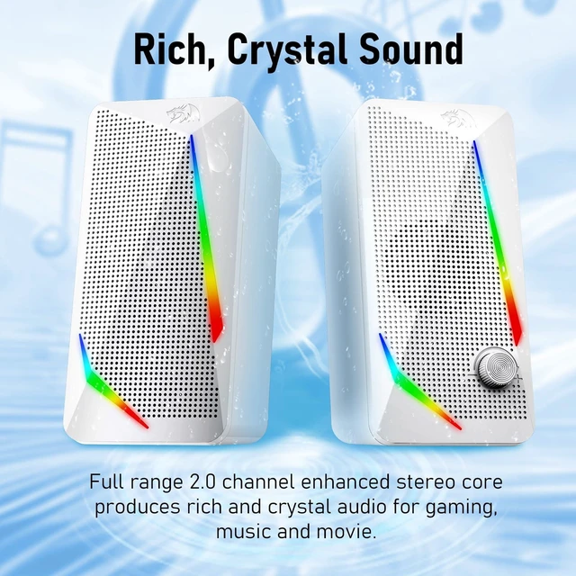 Alt view image 5 of 7 - GS510 RGB Wired Desktop Speakers, 2.0 Channel Stereo Sound, White | 4 Colorful LED Backlight Modes, Enhanced Bass, Easy-Access Volume Control, Plug & Play USB Powered PC Gaming Speaker