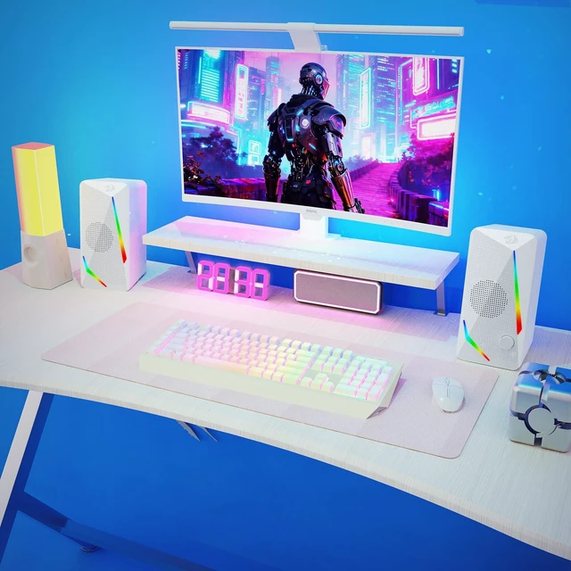 Alt view image 6 of 7 - GS510 RGB Wired Desktop Speakers, 2.0 Channel Stereo Sound, White | 4 Colorful LED Backlight Modes, Enhanced Bass, Easy-Access Volume Control, Plug & Play USB Powered PC Gaming Speaker