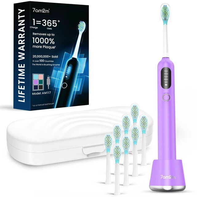 Main image of Sonic Electric Toothbrush for Adults&Kids, 8 Brush Heads&Travel Case | 40000VPM Powered Rechargeable Toothbrush, One Charge for 365 Uses, Type-C, 5 Modes, Smart Timer, IPX7 Waterproof, Purple