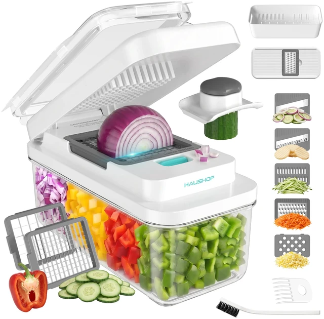 Main image of 9-in-1 Vegetable Chopper & Mandoline Slicer, 7 Blades, Drain Basket | Food and Veggie Chopper and Dicer, Grater, Kitchen Prep Tool with Container, Safety Holder, Interchangeable Blades
