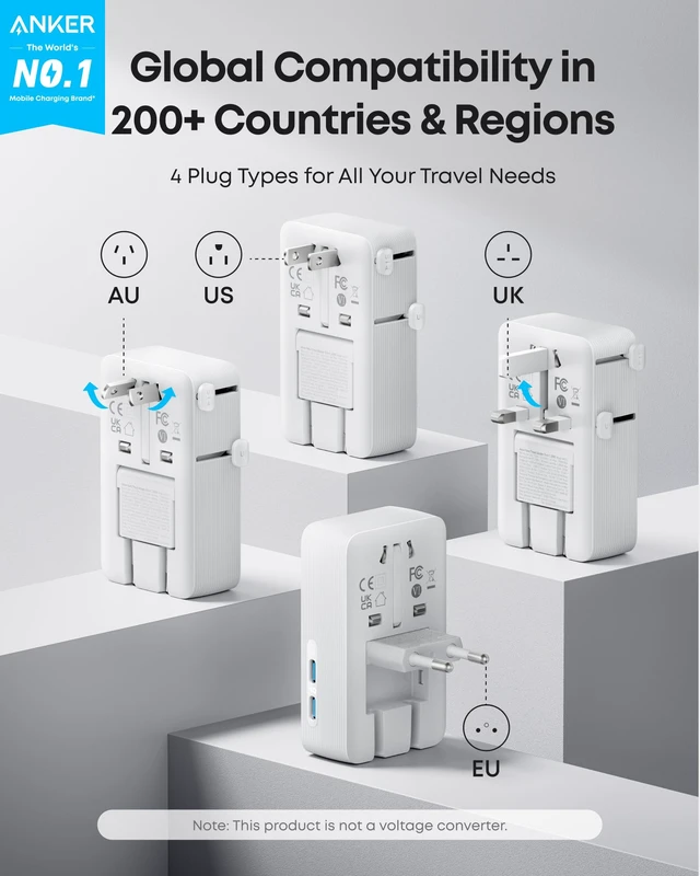 Alt view image 2 of 6 - Nano Travel Adapter (1-Pack), 2 USB-C Universal Charger, 20W | 2-Pin AC, European Power Plug, Smart Temperature Control, Works in 200+ Countries, Not a Voltage Converter, Travel Essentials