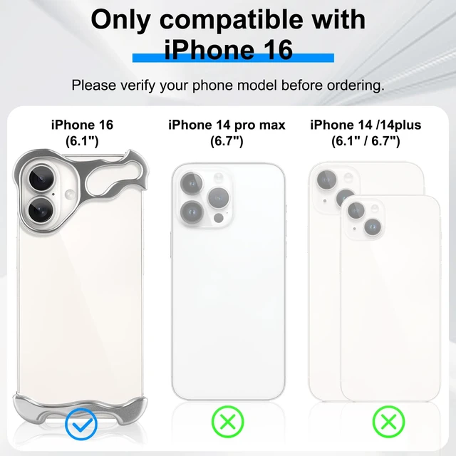 Alt view image 2 of 7 - Frameless Phone Case Crafted for iPhone 16 Silver | Compatible with Lens Camera Protection, Metal Minimalist Design, Extremely Highlighting Personality