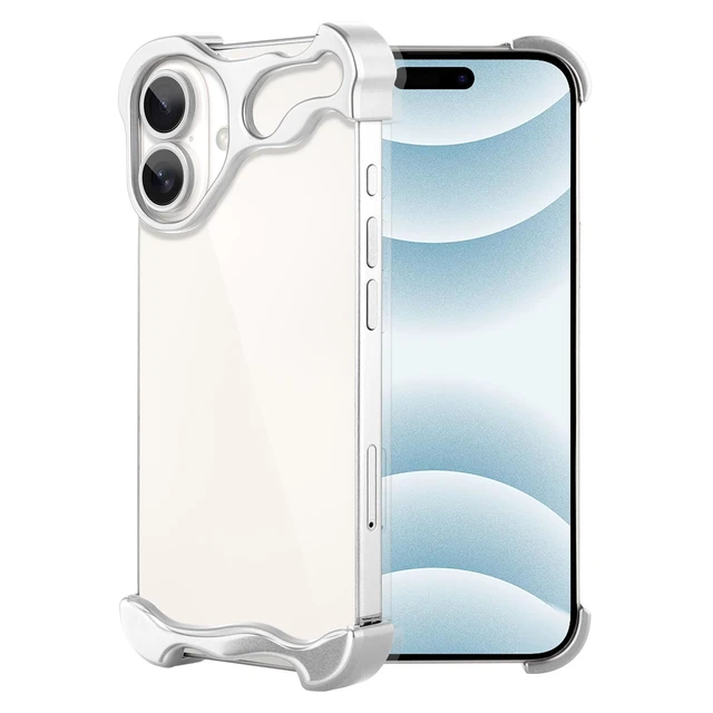 Alt view image 3 of 7 - Frameless Phone Case Crafted for iPhone 16 Silver | Compatible with Lens Camera Protection, Metal Minimalist Design, Extremely Highlighting Personality