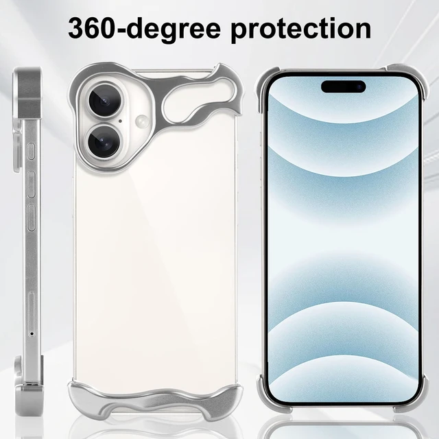 Alt view image 5 of 7 - Frameless Phone Case Crafted for iPhone 16 Silver | Compatible with Lens Camera Protection, Metal Minimalist Design, Extremely Highlighting Personality