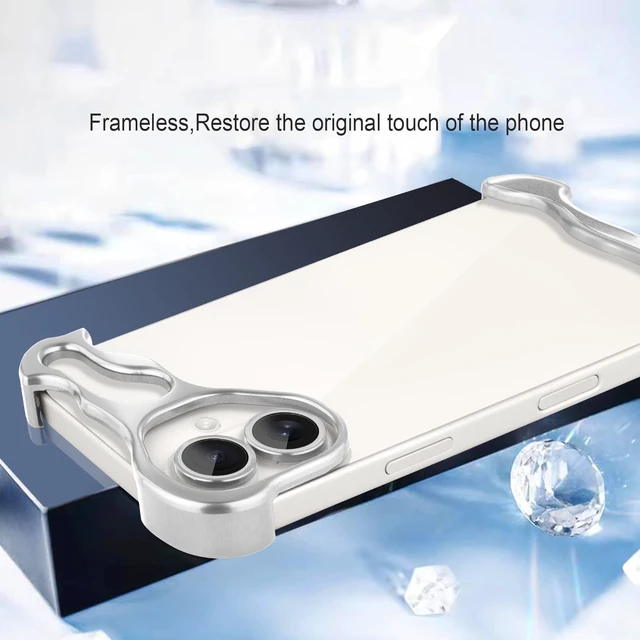 Alt view image 6 of 7 - Frameless Phone Case Crafted for iPhone 16 Silver | Compatible with Lens Camera Protection, Metal Minimalist Design, Extremely Highlighting Personality
