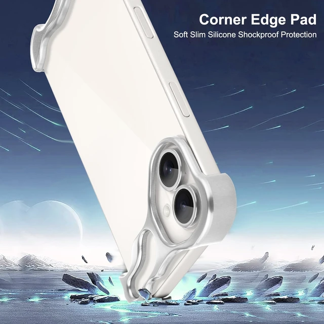 Alt view image 7 of 7 - Frameless Phone Case Crafted for iPhone 16 Silver | Compatible with Lens Camera Protection, Metal Minimalist Design, Extremely Highlighting Personality