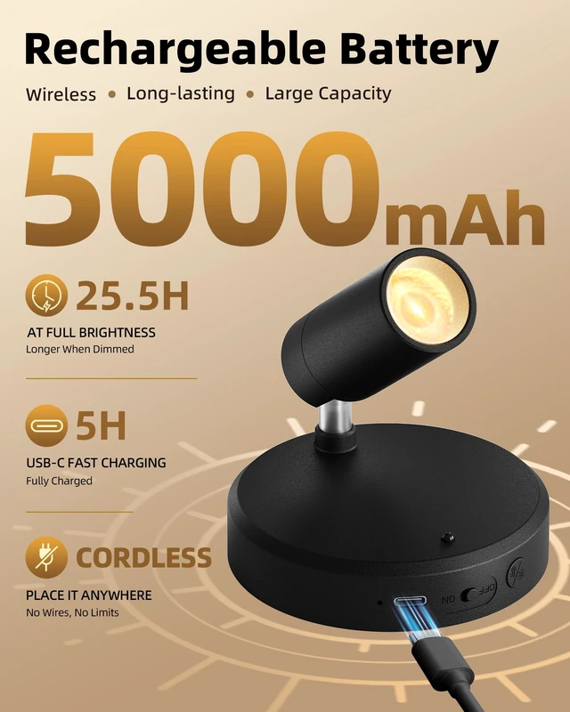 Alt view image 2 of 7 - Indoor Spotlights, Picture Lights For Wall, Plant Up lights | 5000mAh Rechargeable Battery, with Remote, Mini, Wireless, Magnetic, Timer, 3 Color Temps, Plant, Art, Wall Decor, 2-Pack