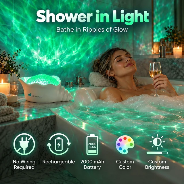 Alt view image 5 of 7 - Ocean Projector Light for Room Decor, Cordless Shower Lamp Wave Lighting | Ambient Mood Light Projector with Dimmer, Calming Night Light Room Ceiling Decor for Bedroom,Bathroom,Living Room