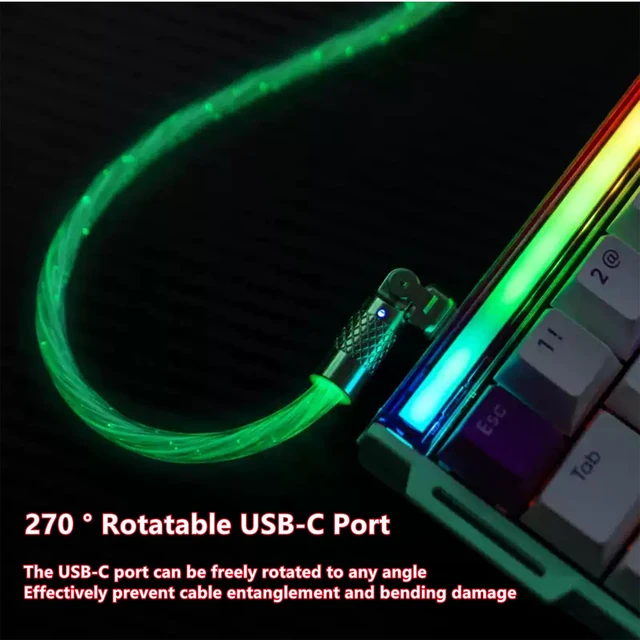 Alt view image 3 of 7 - 8K Mechanical Keyboard Cable with Magnetic Axis, Silver RGB Light Up Cable, Rotatable USB-C Port, Zinc Alloy+TPE, 10W Transmission, Stable Connection No Lag for Gaming/Office,1.5Meter