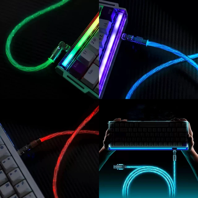 Alt view image 5 of 7 - 8K Mechanical Keyboard Cable with Magnetic Axis, Silver RGB Light Up Cable, Rotatable USB-C Port, Zinc Alloy+TPE, 10W Transmission, Stable Connection No Lag for Gaming/Office,1.5Meter