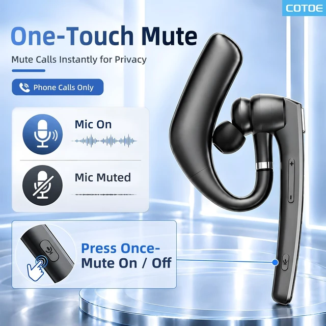Alt view image 2 of 7 - Headset with Noise Cancelling Mic,Wireless Earpiece for Trucker | Bluetooth V5.3 Earpiece with Mute Button for Work,DrivingHands-Free Headphones with 72-Hour Talk Time & 500mAh Charging Case