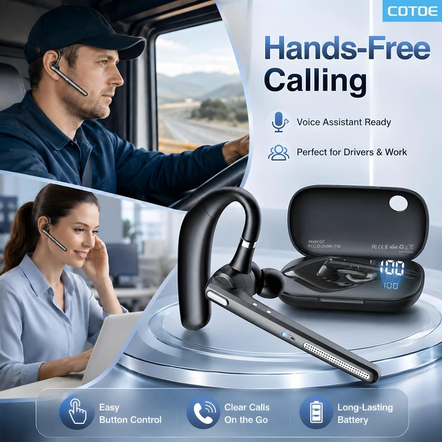 Alt view image 6 of 7 - Headset with Noise Cancelling Mic,Wireless Earpiece for Trucker | Bluetooth V5.3 Earpiece with Mute Button for Work,DrivingHands-Free Headphones with 72-Hour Talk Time & 500mAh Charging Case