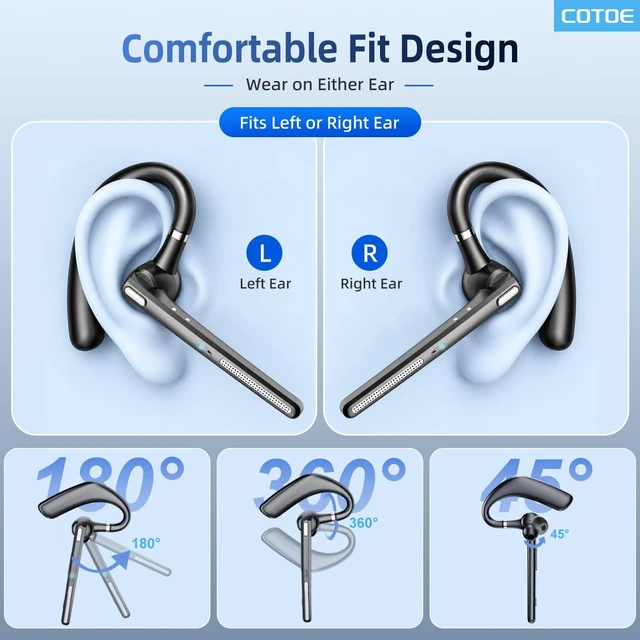 Alt view image 5 of 7 - Headset with Noise Cancelling Mic,Wireless Earpiece for Trucker | Bluetooth V5.3 Earpiece with Mute Button for Work,DrivingHands-Free Headphones with 72-Hour Talk Time & 500mAh Charging Case