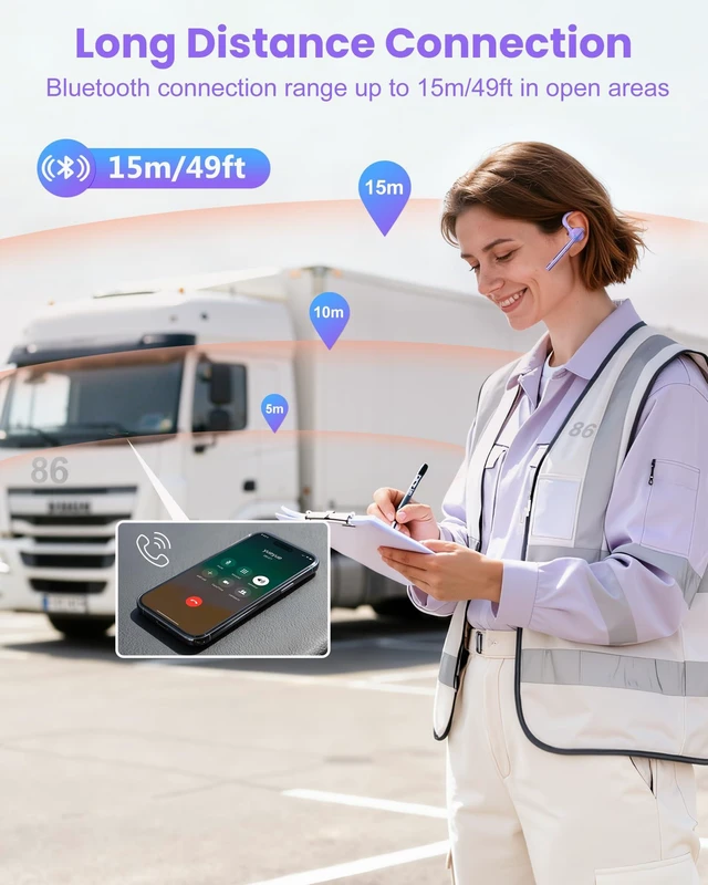 Alt view image 7 of 7 - Bluetooth Headset V5.1 72H Talk Dual Mic with Mute Button for Work, Wireless Hand-Free Bluetooth Earpiece with 500mAh Charging Case for Cell Phone Calls Driver (M54, Purple)