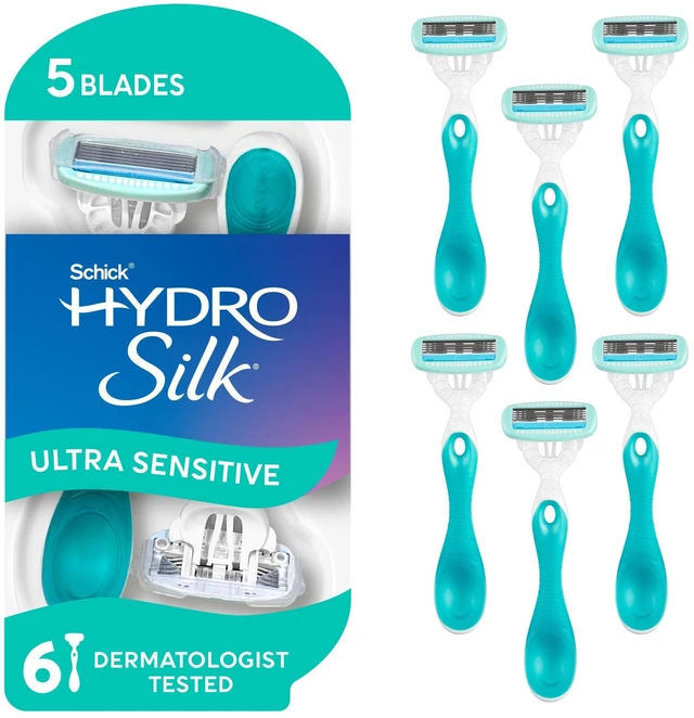Main image of Sensitive 5-Blade Disposable Razors for Women, 6 ct | Moisturizing serum, With aloe, Smooth glide, Made for sensitive skin, Ergonomic handle, pivots to follow curves