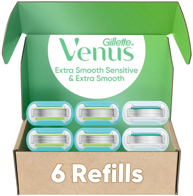 Main image of Extra Smooth 4 count, plus Gillette Venus Extra Smooth Sensitive 2 count, 5-Bladed Women's Razor Blade Refills
