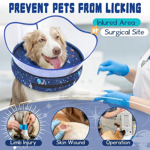 Alt view image 2 of 7 - Elevated Inflatable Dog Cone Collar to Stop Licking, Dog Donut Collar After Surgery, Soft Pet Cone Alternative for Small Medium Large Dogs