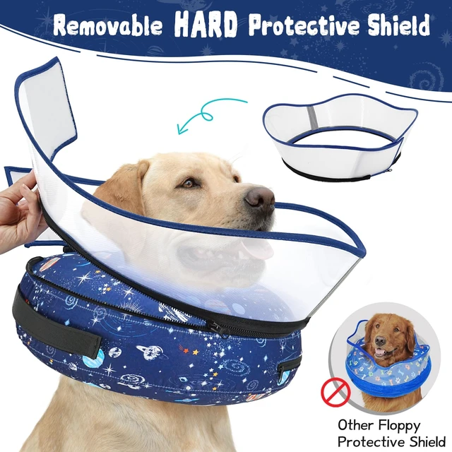 Alt view image 3 of 7 - Elevated Inflatable Dog Cone Collar to Stop Licking, Dog Donut Collar After Surgery, Soft Pet Cone Alternative for Small Medium Large Dogs