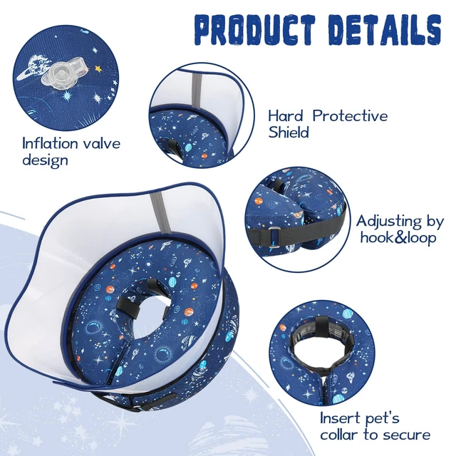 Alt view image 7 of 7 - Elevated Inflatable Dog Cone Collar to Stop Licking, Dog Donut Collar After Surgery, Soft Pet Cone Alternative for Small Medium Large Dogs