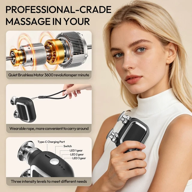 Alt view image 2 of 7 - Dual Head Mini Massage Gun, Portable Hand Held Massager with 3 Speeds for Travel & Muscle Comfort, High-Power Stable Motor for Deep Issues Massage for Leg, Arm and Back