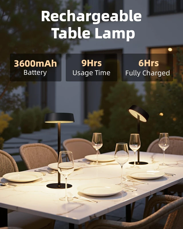 Alt view image 2 of 7 - Rechargeable Cordless Table Lamp 2 Pack, RGB & 360° Rotating Head | 3 Color Temperatures, Touch Dimmable, IP44 Water-Resistant, Battery Operated Light for Dining, Patio, Restaurant,