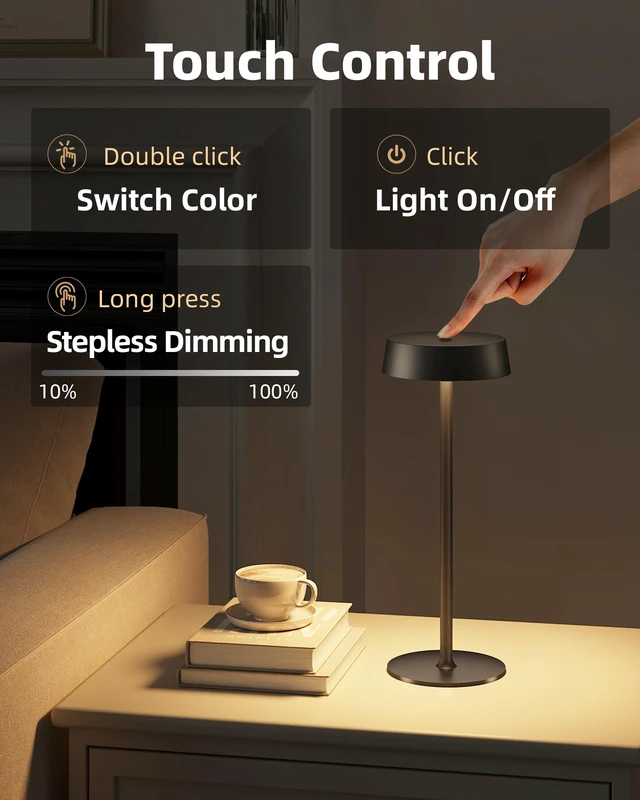 Alt view image 5 of 7 - Rechargeable Cordless Table Lamp 2 Pack, RGB & 360° Rotating Head | 3 Color Temperatures, Touch Dimmable, IP44 Water-Resistant, Battery Operated Light for Dining, Patio, Restaurant,