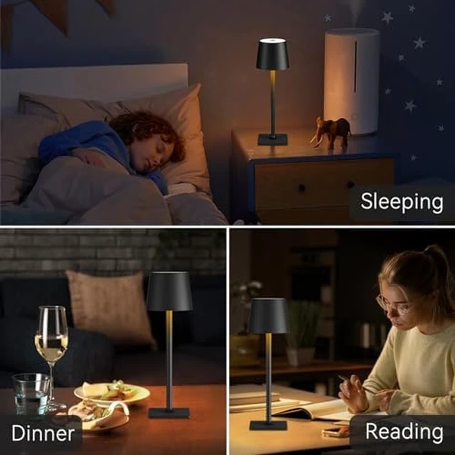 Alt view image 2 of 4 - Black Cordless Table Lamps, 6000mAh Rechargeable Battery, 2 Pack | Portable table lights set of 2 wireless battery operated lamps for indoor tables, patio, restaurant, dinner and kitchen