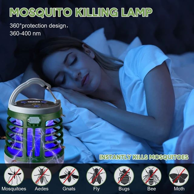 Alt view image 4 of 7 - 2 Pcs 3 in 1 Bug Zapper USB Rechargeable LED Camp Lantern, Green | Waterproof, Portable Mosquito Repellent, Outdoor, Indoor, SOS Emergency Light for Home, Backyard, Patio