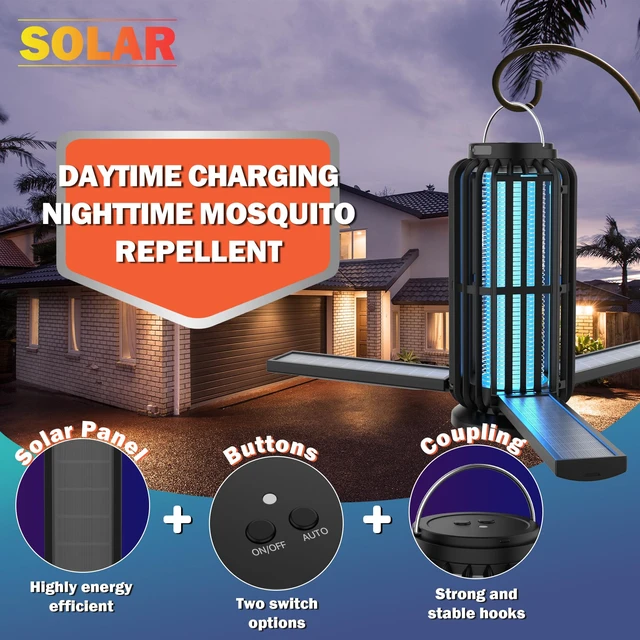 Alt view image 2 of 7 - Bug Zapper Outdoor, Solar Bug Zapper with 3 Solar Panels, Bug Zapper Indoor for Indoor and Outdoor, 3600mAh Mosquito Killer for Backyard (1, Count, 1)