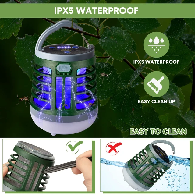 Alt view image 7 of 7 - 2 Pcs 3 in 1 Bug Zapper USB Rechargeable LED Camp Lantern, Green | Waterproof, Portable Mosquito Repellent, Outdoor, Indoor, SOS Emergency Light for Home, Backyard, Patio