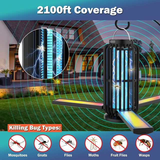 Alt view image 4 of 7 - Bug Zapper Outdoor, Solar Bug Zapper with 3 Solar Panels, Bug Zapper Indoor for Indoor and Outdoor, 3600mAh Mosquito Killer for Backyard (1, Count, 1)
