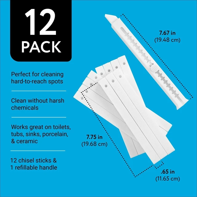 Alt view image 2 of 7 - 12 Pack Pumice Chisel Sticks - Secure Refillable Scouring Stick Handle - Thin Cleaning Stone for Tight Spaces - Pumice Stone Toilet Bowl Cleaner & Stovetop Cleaner - White & Red