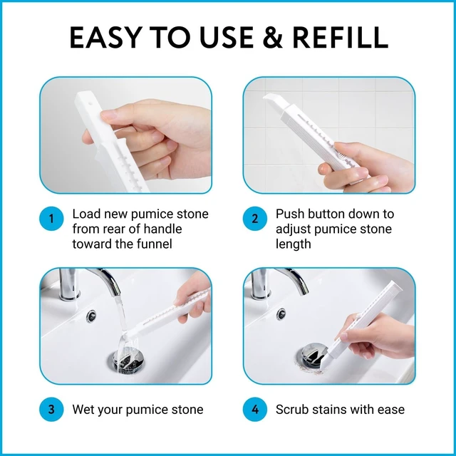 Alt view image 4 of 7 - 12 Pack Pumice Chisel Sticks - Secure Refillable Scouring Stick Handle - Thin Cleaning Stone for Tight Spaces - Pumice Stone Toilet Bowl Cleaner & Stovetop Cleaner - White & Red