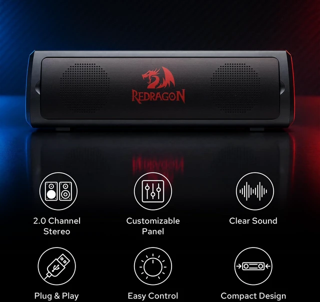 Alt view image 6 of 7 - GS531 Wired 2.0 Channel Sound Desktop Computer Speakers, Black | 3W PC Soundbar with Detachable Panel, Plug & Play USB Powered PC Gaming Speaker, Easy-Access Volume Control