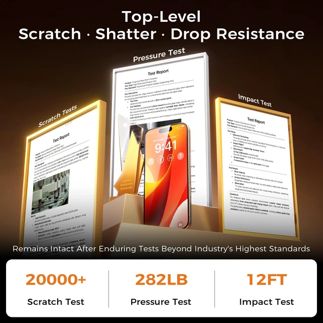 Alt view image 3 of 7 - NeverBreak 9H+ Hardness for iPhone 16 Pro Screen Protector 12FT Military Grade Protection (Scratch, Shatter, Drop Resistance) 16Pro Tempered Glass 6.3", 2 Pack with De-Bubble Card, Clear
