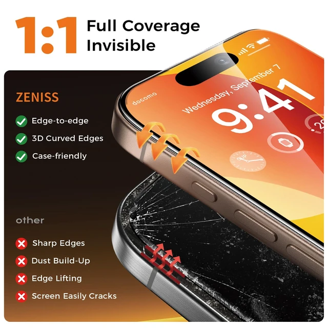 Alt view image 4 of 7 - NeverBreak 9H+ Hardness for iPhone 16 Pro Screen Protector 12FT Military Grade Protection (Scratch, Shatter, Drop Resistance) 16Pro Tempered Glass 6.3", 2 Pack with De-Bubble Card, Clear