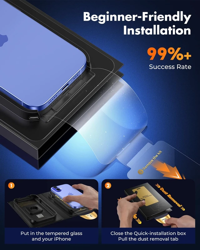 Alt view image 2 of 7 - iPhone 16 Full-Coverage Screen Protector - 3 Pack | Quick-Install Box, Edge-to-Edge Coverage, 9H Hardness, Ultra HD Clarity, Daily Protection, Smooth Touch