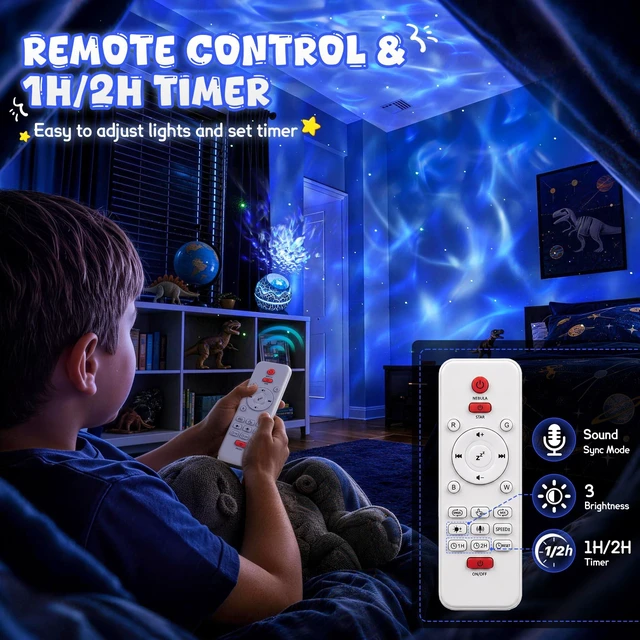 Alt view image 7 of 7 - Galaxy Projector Star Projector, Night Light for Kids Room Decor | 33 Lighting Effects, White Noise, Bluetooth Speaker, Sound Light Sync, 1H/2H Timer, Remote, Birthday Gift for Boys Girls