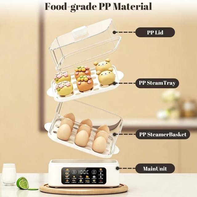 Alt view image 4 of 6 - Rapid Egg Cooker, 18 Egg Capacity Electric Egg Poacher with Auto Shut-Off Timer, Cooks soft, medium, or hard-boiled eggs, for Poached Eggs & Vegetable Steamer, Single or Double Layer Use