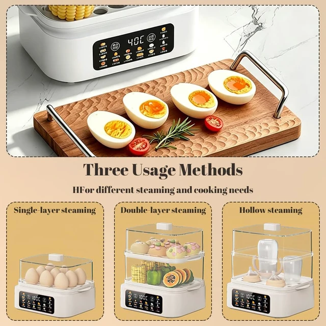 Alt view image 6 of 6 - Rapid Egg Cooker, 18 Egg Capacity Electric Egg Poacher with Auto Shut-Off Timer, Cooks soft, medium, or hard-boiled eggs, for Poached Eggs & Vegetable Steamer, Single or Double Layer Use