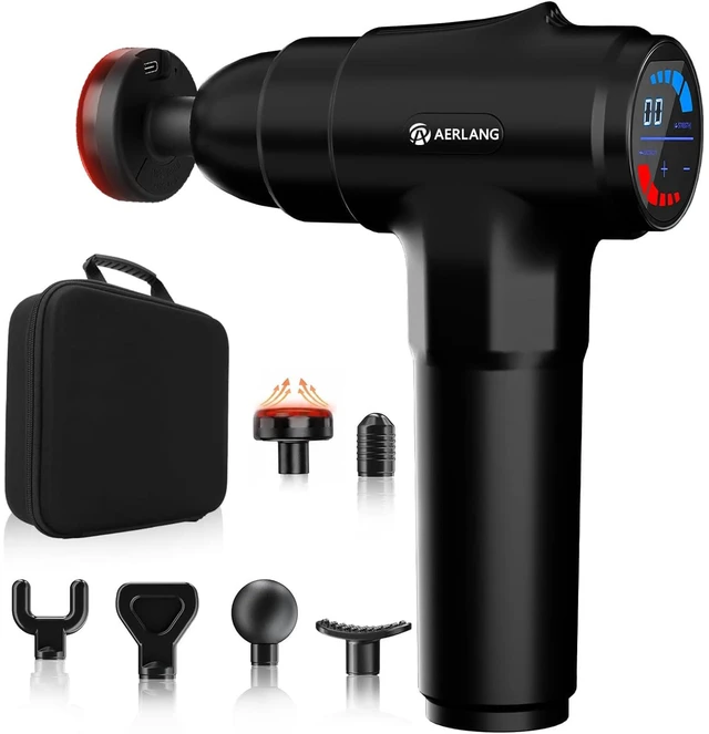 Main image of Massage Gun with Heat Muscle Massager Deep Tissue Gifts for Men | Percussion Handheld Body Back Shoulder Leg Electric Massager Gun Birthday Gifts For Him 6 Heads&Silent Carrying Case 7.4V