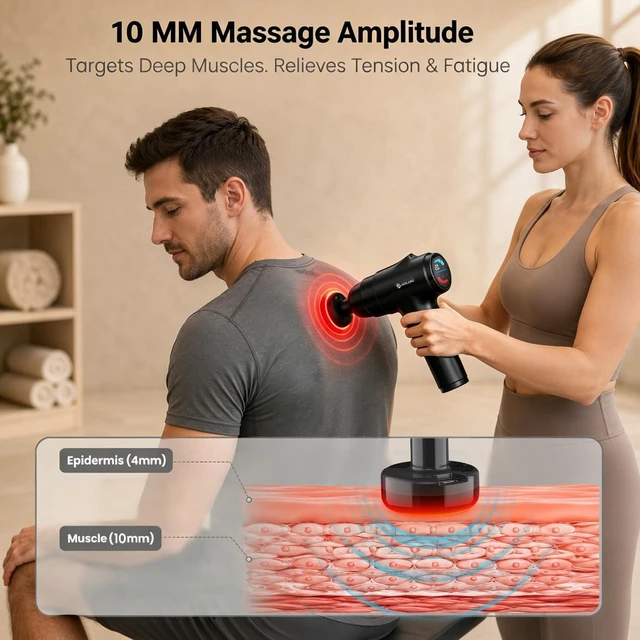 Alt view image 2 of 7 - Massage Gun with Heat Muscle Massager Deep Tissue Gifts for Men | Percussion Handheld Body Back Shoulder Leg Electric Massager Gun Birthday Gifts For Him 6 Heads&Silent Carrying Case 7.4V