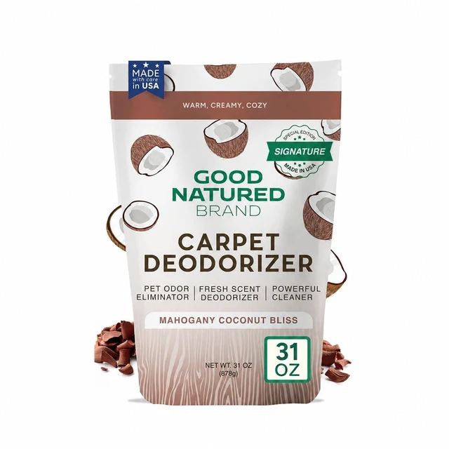 Main image of Carpet Deodorizer & Air Freshener Powder, 31oz | Odor Eliminator & Moisture Absorber | Home, Pet Zones, Car Interior | Fabric, Shoes, Closet, Laundry | Mahogany Coconut Bliss