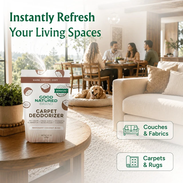 Alt view image 3 of 7 - Carpet Deodorizer & Air Freshener Powder, 31oz | Odor Eliminator & Moisture Absorber | Home, Pet Zones, Car Interior | Fabric, Shoes, Closet, Laundry | Mahogany Coconut Bliss
