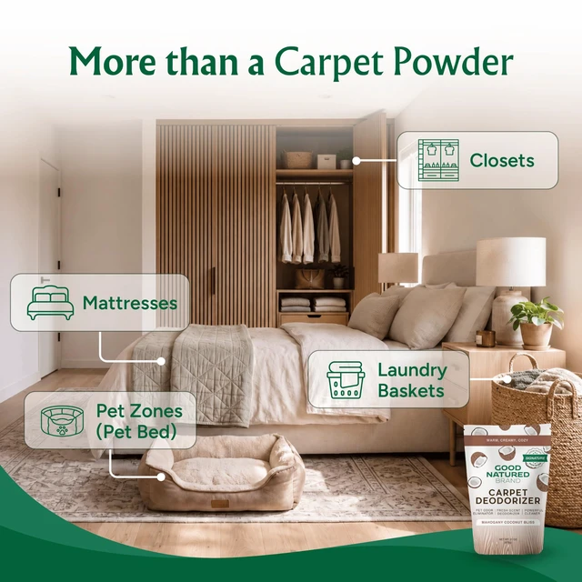 Alt view image 4 of 7 - Carpet Deodorizer & Air Freshener Powder, 31oz | Odor Eliminator & Moisture Absorber | Home, Pet Zones, Car Interior | Fabric, Shoes, Closet, Laundry | Mahogany Coconut Bliss