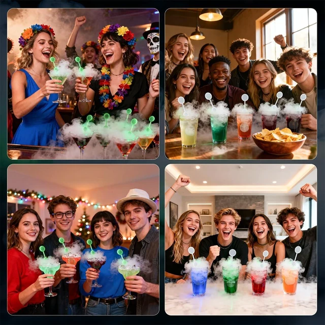 Alt view image 7 of 7 - 25 Pcs Halloween Dry Ice Swizzle Sticks Glow in Dark Skull Plastic Stirrers | Smoky Cocktails, Coffee Spooky Party Decor for Home Bar, Themed Event