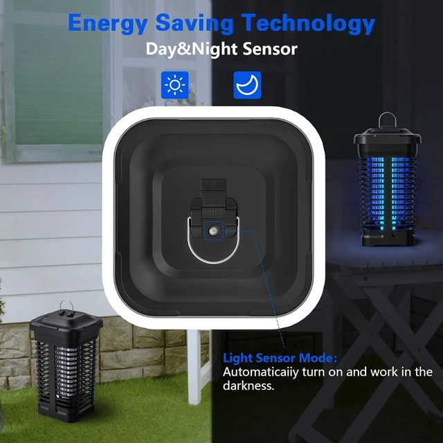 Alt view image 5 of 7 - 4300V 18W Bug Zapper, Electric Mosquito Killer | Indoor Outdoor, Electric Mosquito Killer, Mosquito Trap Fly Zapper Insect Killer with Light Sensor for Home, 4300V