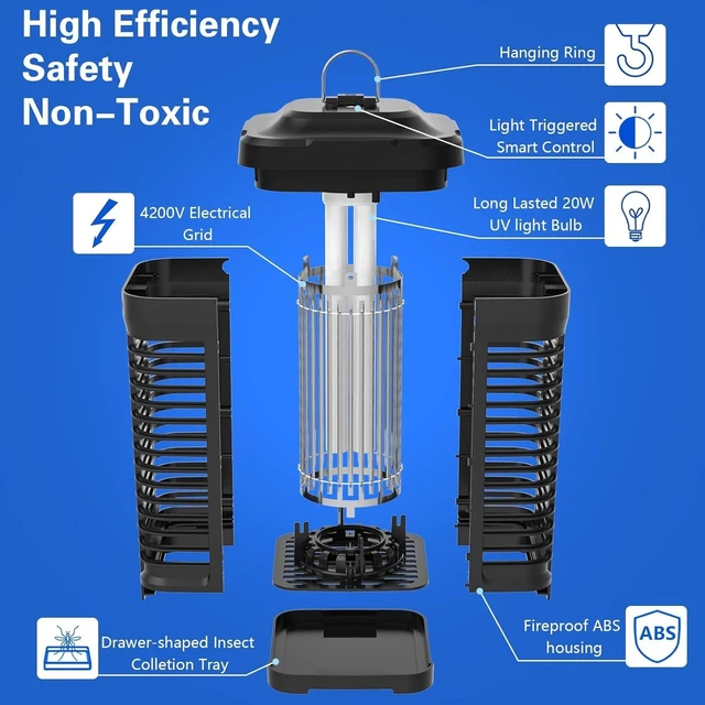 Alt view image 6 of 7 - 4300V 18W Bug Zapper, Electric Mosquito Killer | Indoor Outdoor, Electric Mosquito Killer, Mosquito Trap Fly Zapper Insect Killer with Light Sensor for Home, 4300V